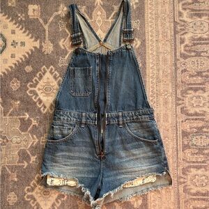 We The Free Distressed Blue Denim Shortalls